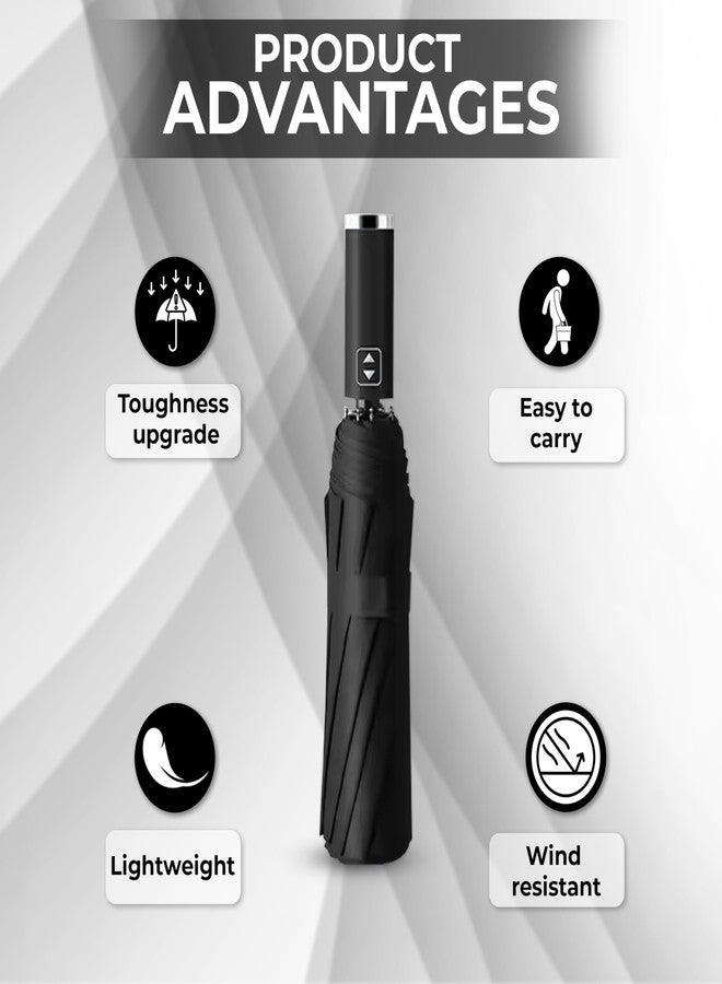 روبوست مظلة متينة مقاومة للرياح والماء - عبوة من قطعتين (أسود) | آلية فتح وإغلاق تلقائية | خفيفة الوزن وصغيرة الحجم | شديدة التحمل | مناسبة للسفر - Image 3